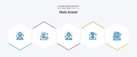 männlicher Avatar 25 blaues Icon Pack inklusive Inhalt. Menschen. Porträt. Junge. Benutzerbild vektor