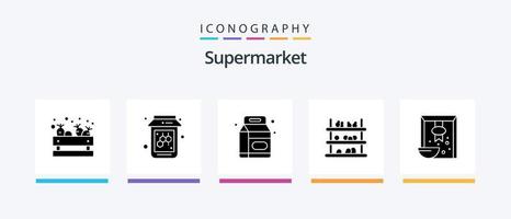 mataffär glyf 5 ikon packa Inklusive spannmål. gren. flaska. frukt. handla. kreativ ikoner design vektor