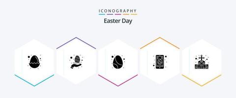 påsk 25 glyf ikon packa Inklusive katolik. mobil. födelsedag. ägg. cell vektor