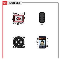 4 universelle Filledline-Flachfarbzeichen-Symbole von editierbaren Vektordesign-Elementen für Rahmenrollen-Hochzeitssport-Rabatt vektor