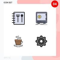 Piktogramm-Set aus 4 einfachen, gefüllten, flachen Farben von editierbaren Vektordesign-Elementen für Buchkaffee-Einzahlungssafe-Ausrüstung vektor