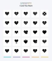 Creative Heart 25 Glyph Solid Black Icon Pack wie verletzt. mögen. mögen. Liebe. Zugang vektor