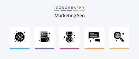 Marketing SEO Glyph 5 Icon Pack inklusive weltweit. Suche. Medaille. global. Kommunikation. kreatives Symboldesign vektor