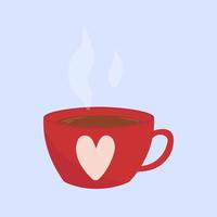 rote Tasse Tee mit Herz. liebes- und valentinstagkonzept. Abbildung auf blauem Hintergrund isoliert. vektor