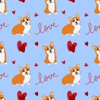 nahtloses Muster mit Corgis und Herzen. Hintergrund für Geschenkpapier, Grußkarten und saisonale Designs. fröhlichen Valentinstag. vektor