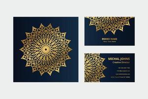 Goldene Visitenkarten mit orientalischem Blumenmandala kostenlos vektor