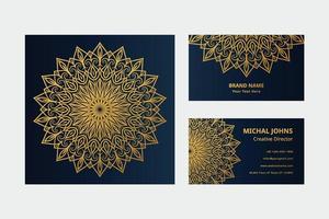 GoldVisitenkarten mit orientalischem Mandala der Blume pro vektor