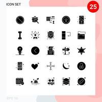 Gruppe von 25 soliden Glyphen Zeichen und Symbolen für App-Download-Schnittstelle Filmrolle Import nach unten bearbeitbare Vektordesign-Elemente vektor