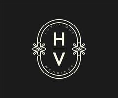 hv initialen brief hochzeitsmonogramm logos vorlage, handgezeichnete moderne minimalistische und florale vorlagen für einladungskarten, datum speichern, elegante identität. vektor