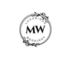 mw Initialen Brief Hochzeit Monogramm Logos Vorlage, handgezeichnete moderne minimalistische und florale Vorlagen für Einladungskarten, Datum speichern, elegante Identität. vektor