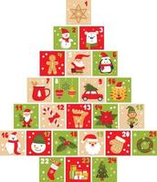 abstrakter weihnachtsbaum aus schubladen mit zahlen. dezember adventskalender. Weihnachtspost vektor