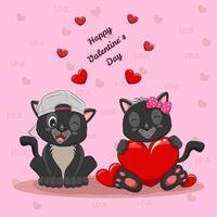 vektor katt med kärlek hjärta ballong, djur- alla hjärtans dag. tecknad serie illustration