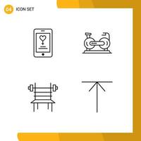 Piktogrammsatz aus 4 einfachen, gefüllten, flachen Farben von App-Balance-Liebhaber-Übungs-Fitness-editierbaren Vektordesign-Elementen vektor