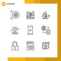 Gliederungspaket mit 9 universellen Symbolen für das Hosten von Zahlungs-Apps für bargeldlose weibliche editierbare Vektordesign-Elemente vektor