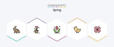 Spring 25 Filledline Icon Pack inklusive . Frühlingsblume. Ente. Blume. Anemone vektor