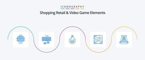 Einkaufen von Einzelhandels- und Videospielelementen Blue 5 Icon Pack einschließlich Krone. Strategie. Parfüm. Labyrinth. Matze vektor