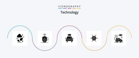 Technology Glyph 5 Icon Pack inklusive Elektroauto. Technologie. Wagen. Netzwerk. Energie vektor
