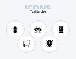 Taxi-Service-Glyphen-Icon-Pack 5 Icon-Design. Handy, Mobiltelefon. Fahrt. Flasche. Route. Ziel vektor