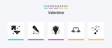 Valentine Glyph 5 Icon Pack inklusive Popcone. Tag. Mikrofon Valentinsgrüße. Hochzeit. kreatives Symboldesign vektor