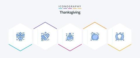 Thanksgiving 25 blaues Icon Pack inklusive Tag. das Erntedankfest. Urlaub. Kürbis. Obst vektor