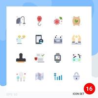 16 flaches Farbpaket der Benutzeroberfläche mit modernen Zeichen und Symbolen von Emoji-Mann-Butterblumen-Lebensmittelmehlbeuteln editierbares Paket kreativer Vektordesign-Elemente vektor