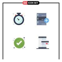 flaches Icon-Paket mit 4 universellen Symbolen für Uhrgeschäft Stoppuhr-Basis-Tick editierbare Vektordesign-Elemente vektor