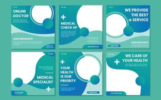 medicinsk sjukvård service social media posta mall design. sjukhus, läkare, klinik och tandläkare hälsa företag befordran flygblad affisch. vektor