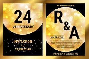 24:e år årsdag vektor svart papper lyx inbjudan dubbel- kort. bröllop årsdag firande broschyr. mall av inbjudnings- för skriva ut svart och guld bakgrund