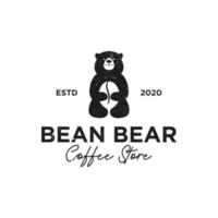 Vintage Bean Bear Coffee Shop Logo-Designs mit negativem Raumvektor vektor