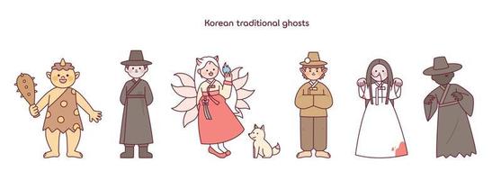 en samling av koreanska spöke tecken. troll, skördeman, gumiho, jungfrulig spöke vektor