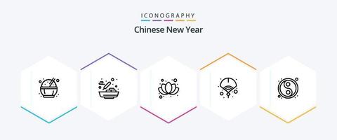 kinesisk ny år 25 linje ikon packa Inklusive år. månen. blomma. kinesiska. ny vektor