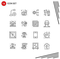 Stock Vector Icon Pack mit 16 Linienzeichen und Symbolen für den Werkzeugbau Natürliche Axtverwaltung editierbare Vektordesign-Elemente