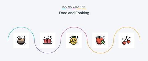 mit Lebensmittellinie gefülltes flaches 5-Icon-Paket einschließlich . Kirsche. gesund. Beere. Mahlzeit vektor
