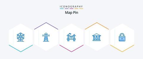 Map Pin 25 blaues Icon Pack inklusive . sperren. Stadt. Bildung. Gebäude vektor