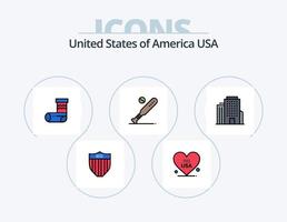 USA linje fylld ikon packa 5 ikon design. amerikansk. hjärta. hatt. amerikansk. hatt vektor