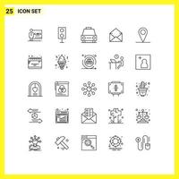 25 Benutzeroberflächen-Linienpaket mit modernen Zeichen und Symbolen der Open-Mail-Technologie E-Mail-Transport editierbare Vektordesign-Elemente vektor