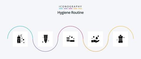 hygien rutin- glyf 5 ikon packa Inklusive rengöringsmedel. tvätta. badrum. tvål. rengöring vektor