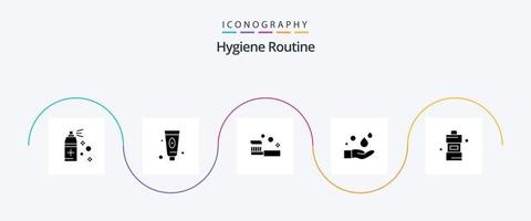 Hygieneroutine Glyph 5 Icon Pack inklusive Reiniger. waschen. Bad. Seife. Reinigung vektor