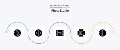 Fotostudio Glyph 5 Icon Pack inklusive Schatten. Bearbeitung. p. Studio. Foto vektor