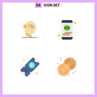 flaches Icon-Paket mit 4 universellen Symbolen für Brain Ticket Mind Mobile Travel editierbare Vektordesign-Elemente vektor