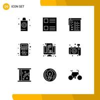 Stock Vector Icon Pack mit 9 Zeilenzeichen und Symbolen für KPI-Interaktionstest-Rechner-App editierbare Vektordesign-Elemente