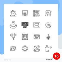Packung mit 16 modernen Umrisszeichen und Symbolen für Web-Printmedien wie bearbeitbare Vektordesign-Elemente für den Lerntisch der Telefonschule im Gesundheitswesen vektor