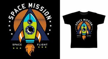 Raketenmission Cartoon T-Shirt Konzeptdesign vektor