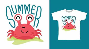 niedliche Krabben-Sommer-Design-Vektor-Illustration bereit zum Drucken auf Kinder-T-Shirt. vektor