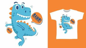 niedliches Dinosaurier-Cartoon-T-Shirt-Konzeptdesign vektor