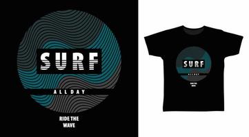 Surf-Typografie-Designvektor mit Linienkunst-Kreisillustration, bereit zum Drucken auf T-Shirt. vektor