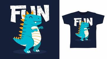 lustiges Dinosaurier-Cartoon-T-Shirt-Konzeptdesign vektor