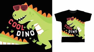 cooles grünes Dinosaurier-Cartoon-T-Shirt-Konzeptdesign vektor