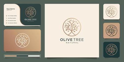 moderner goldener olivenbaum, olivenöl-logo-design und visitenkarte.premium-vektor vektor