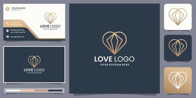 geometrisk kärlek logotyp design linjär begrepp inspiration med företag kort mall. vektor
